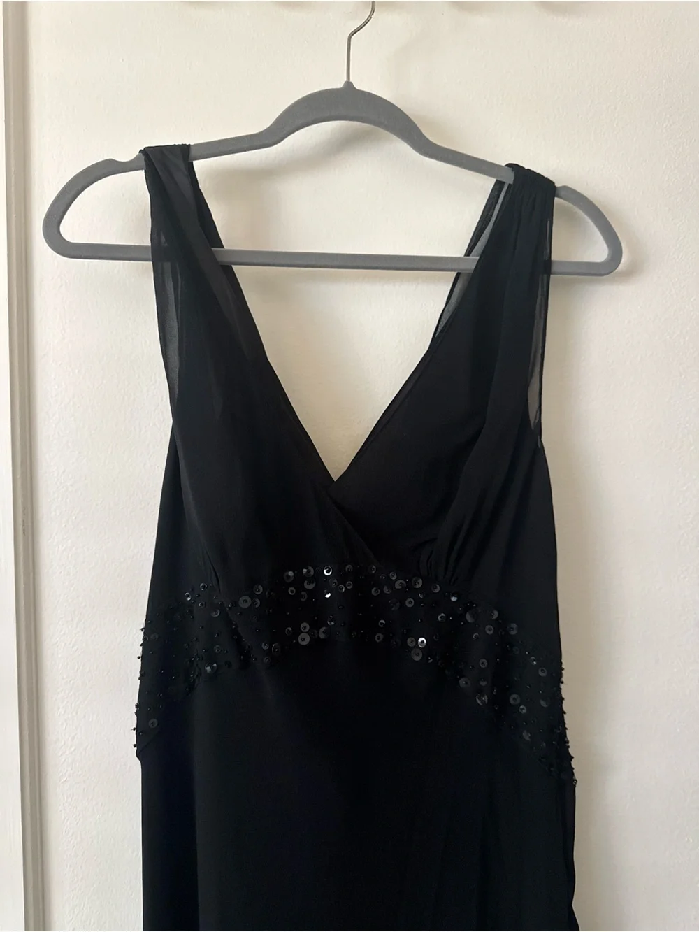 Vintage Maggy London Black V-Neck Beaded Evening Dress